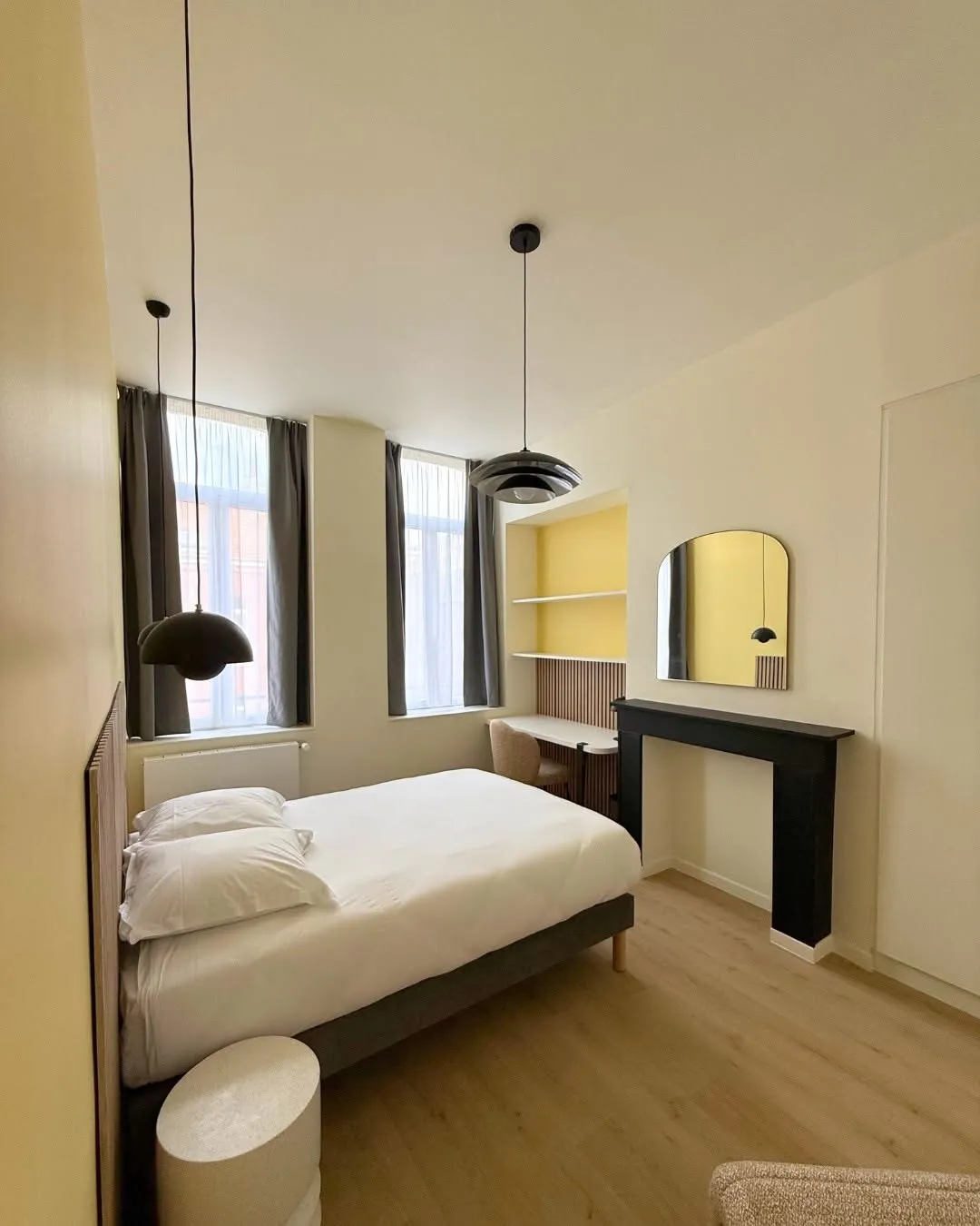 Renovated bedroom with a study area